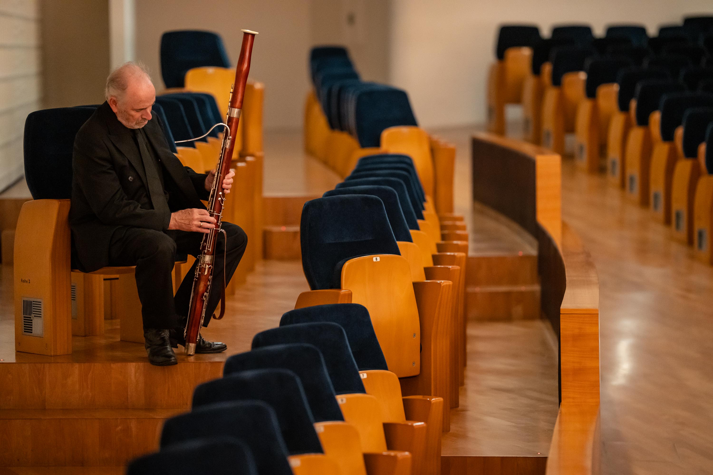 Co-Principal Bassoon Mark Gigliotti finds a space to check his instrument