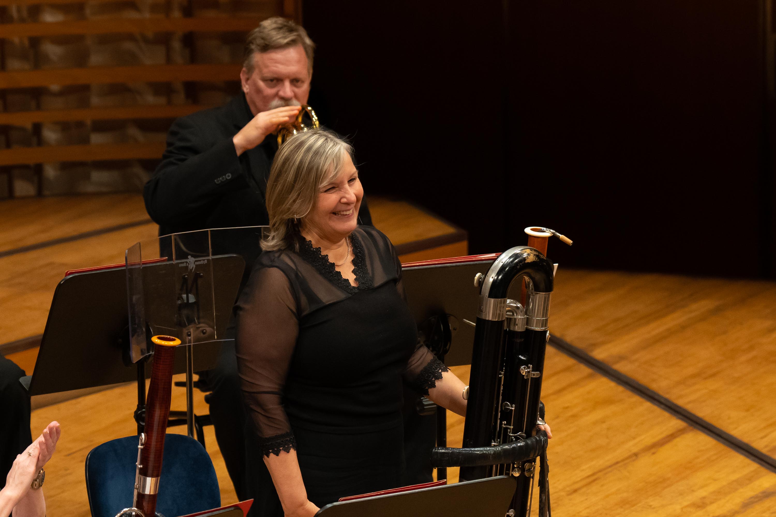 Contrabassoon player Holly Blake also takes a solo bow