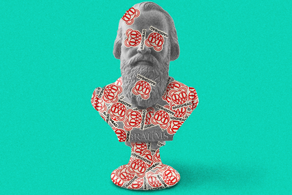 Brahms bust covered in Radiohead stickers